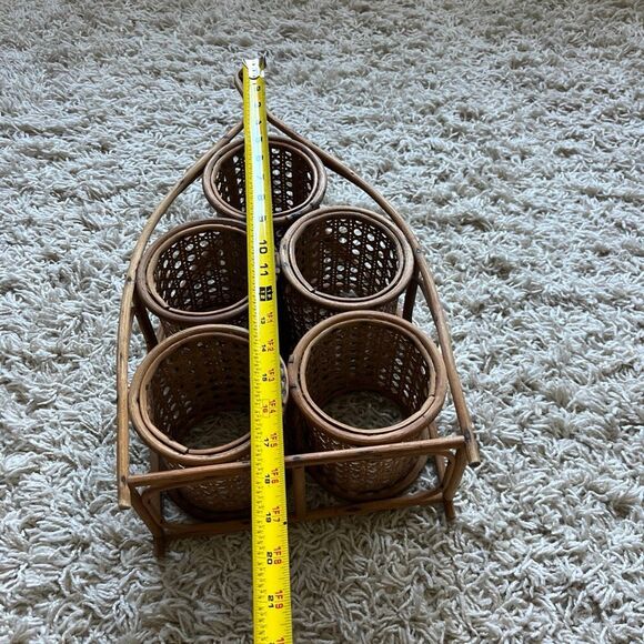 Vintage Wicker Wine Holder Rack/ Bent Bamboo and Rattan 5 Bottle Wine Rack with - Picture 7 of 14